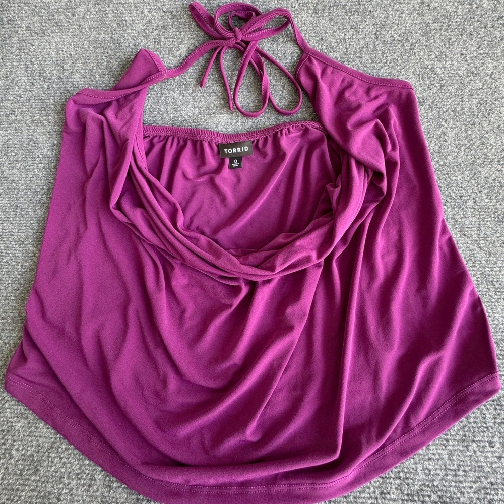 Torrid Womens Purple Cowl Neck Halter Top Sleeveless Stretch Blouse Size 0 Large